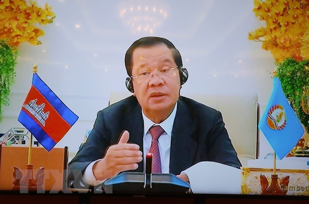 Chủ tịch Đảng Nhân dân Campuchia, Thủ tướng Chính phủ Vương quốc Campuchia Hun Sen phát biểu. (Ảnh: Trí Dũng/TTXVN)
