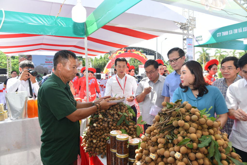 Các đại biểu tham quan gian trưng bày sản phẩm tại Tuần lễ nhãn lồng – Nông sản tiêu biểu tỉnh Hưng Yên năm 2023 tại Quảng Ninh