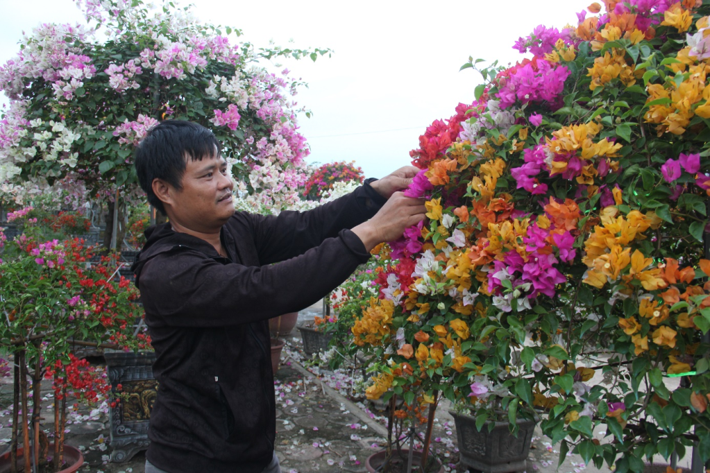 Nông dân xã Phụng Công (Văn Giang) tạo dáng cho cây