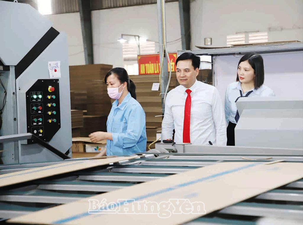Doanh nhân Nguyễn Tuấn Anh kiểm tra hoạt động sản xuất tại Công ty TNHH Sản xuất và Thương mại Tân Việt Anh (Yên Mỹ)