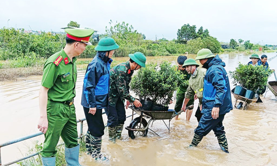 <div class="img-title img-title-hover">Các lực lượng chức năng giúp Nhân dân Văn Giang di dời cây cảnh đến nơi cao ráo</div>