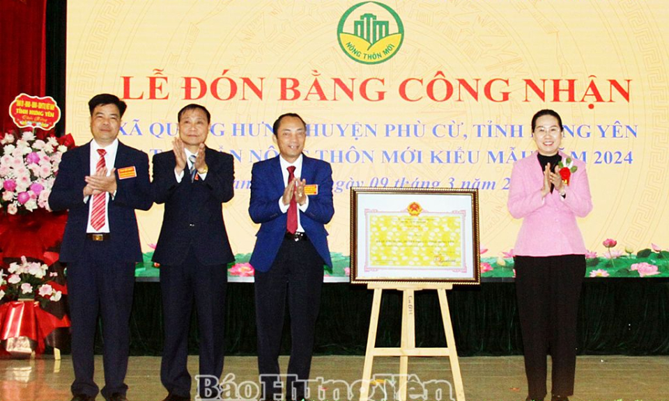 Xã Quang Hưng đón bằng công nhận xã đạt chuẩn nông thôn mới kiểu mẫu năm 2024