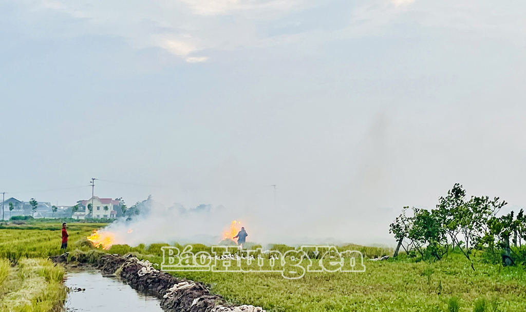 Nông dân xã Phương Nam (thành phố Hưng Yên) đốt rơm trên ruộng