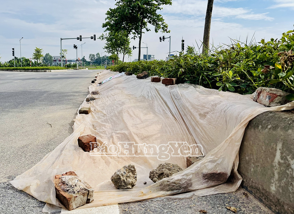 Sau khi phơi xong, thóc được tập kết ngạy tại lòng đường. Người dân sử dụng gạch đá để đánh dấu, tiềm ẩn nhiều nguy hiểm cho người tham gia giao thông, nhất là khi trời tối