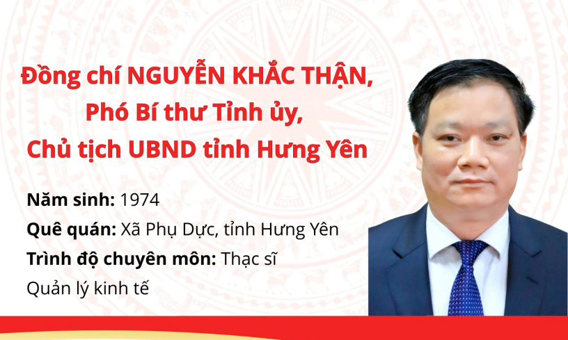 Tiểu sử đồng chí Nguyễn Khắc Thận, Phó Bí thư Tỉnh ủy, Chủ tịch UBND tỉnh Hưng Yên