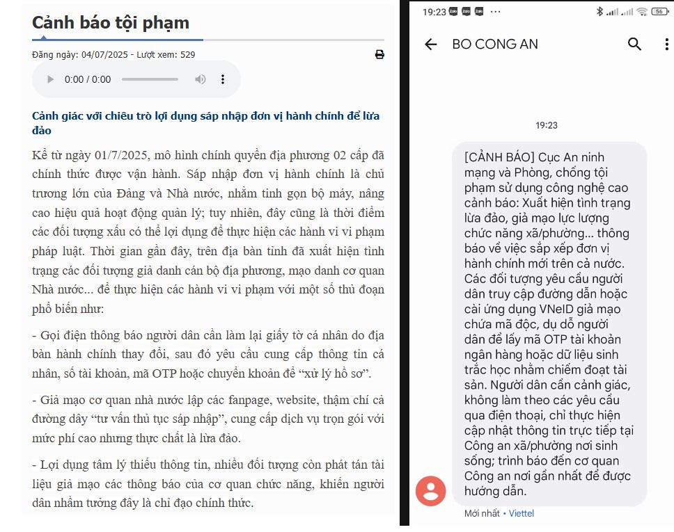 Cảnh báo từ Công an tỉnh Hưng Yên và Cục An ninh mạng và Phòng, chống tội phạm sử dụng công nghệ cao (Bộ Công an)