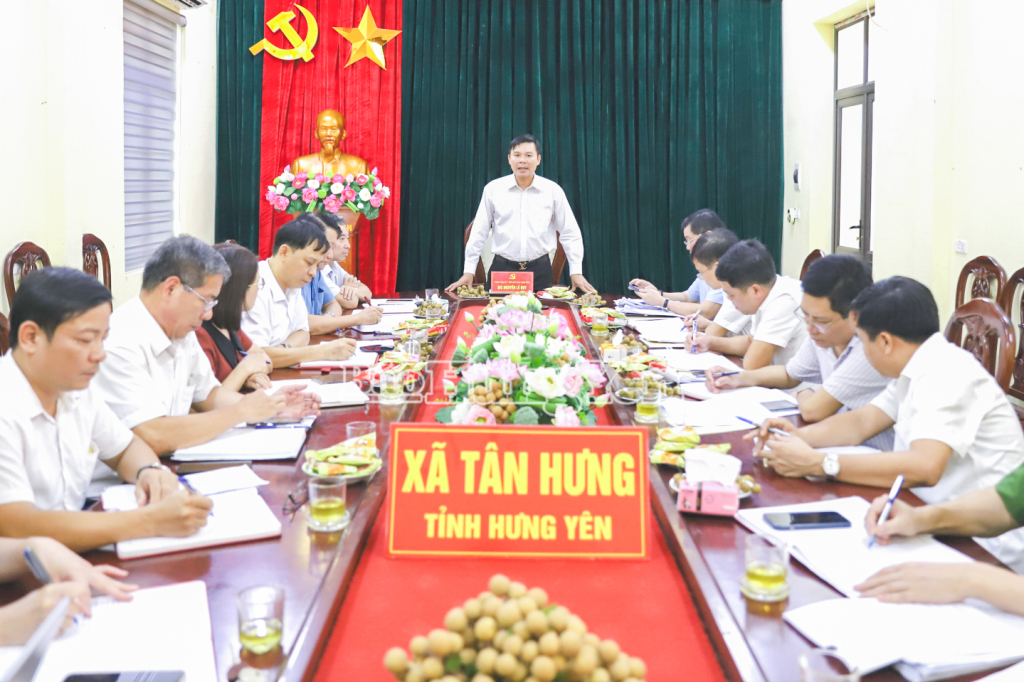 Đồng chí Nguyễn Lê Huy, Ủy viên Ban Thường vụ Tỉnh ủy, Phó Chủ tịch UBND tỉnh phát biểu tại buổi kiểm tra ở xã Tân Hưng.