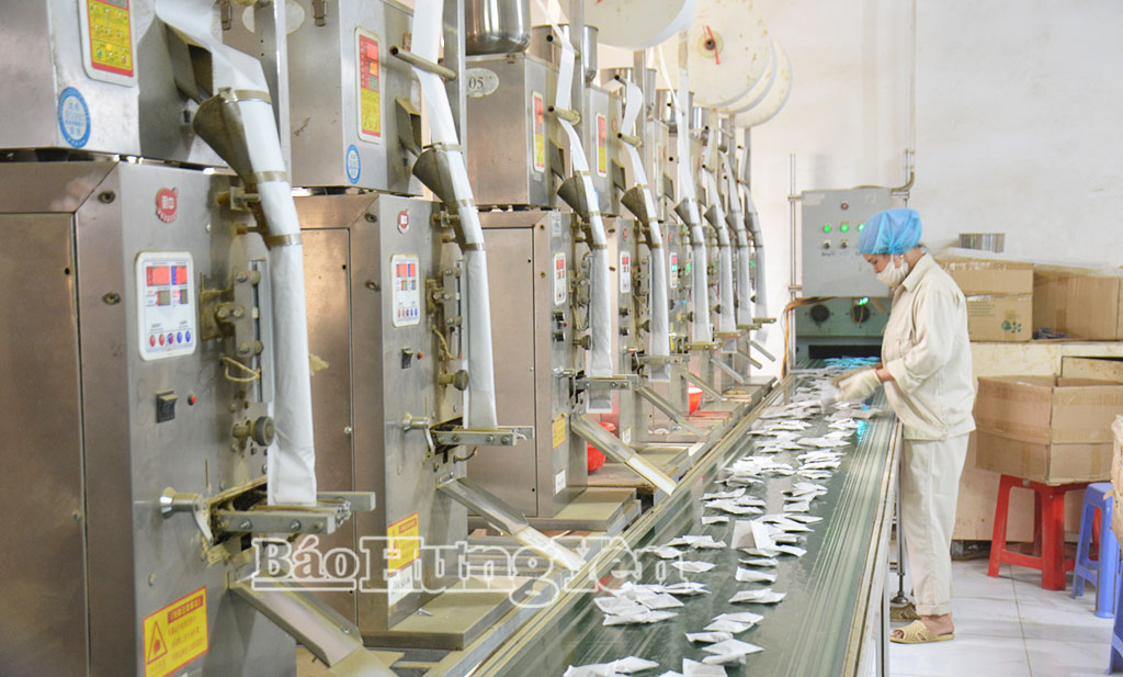 Dây chuyền sản xuất trà thảo dược của Công ty Cổ phần Đầu tư Thương mại Xuất nhập khẩu Thái Hưng (Cụm công nghiệp Quỳnh Giao).