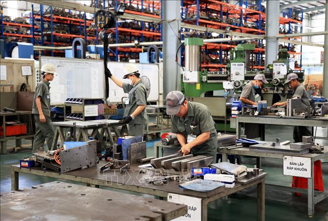 Công nhân làm việc tại Công ty Cơ khí Động lực Toàn Cầu, khu công nghiệp Giang Điền (tỉnh Đồng Nai cũ). Ảnh minh họa: Hồng Đạt/TTXVN