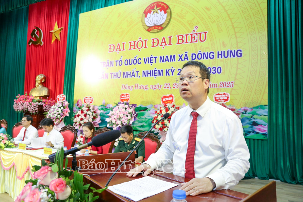 Đồng chí Nguyễn Mạnh Hùng, Phó Bí thư VV88 casino, Chủ tịch Ủy ban MTTQ Việt Nam tỉnh phát biểu chỉ đạo Đại hội.