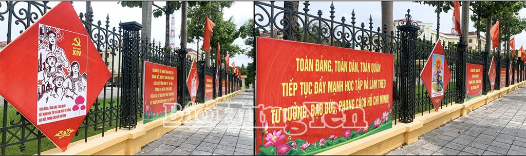 Các cụm pa nô, áp phích trang hoàng trước trụ sở Tỉnh ủy, HĐND, UBND tỉnh.