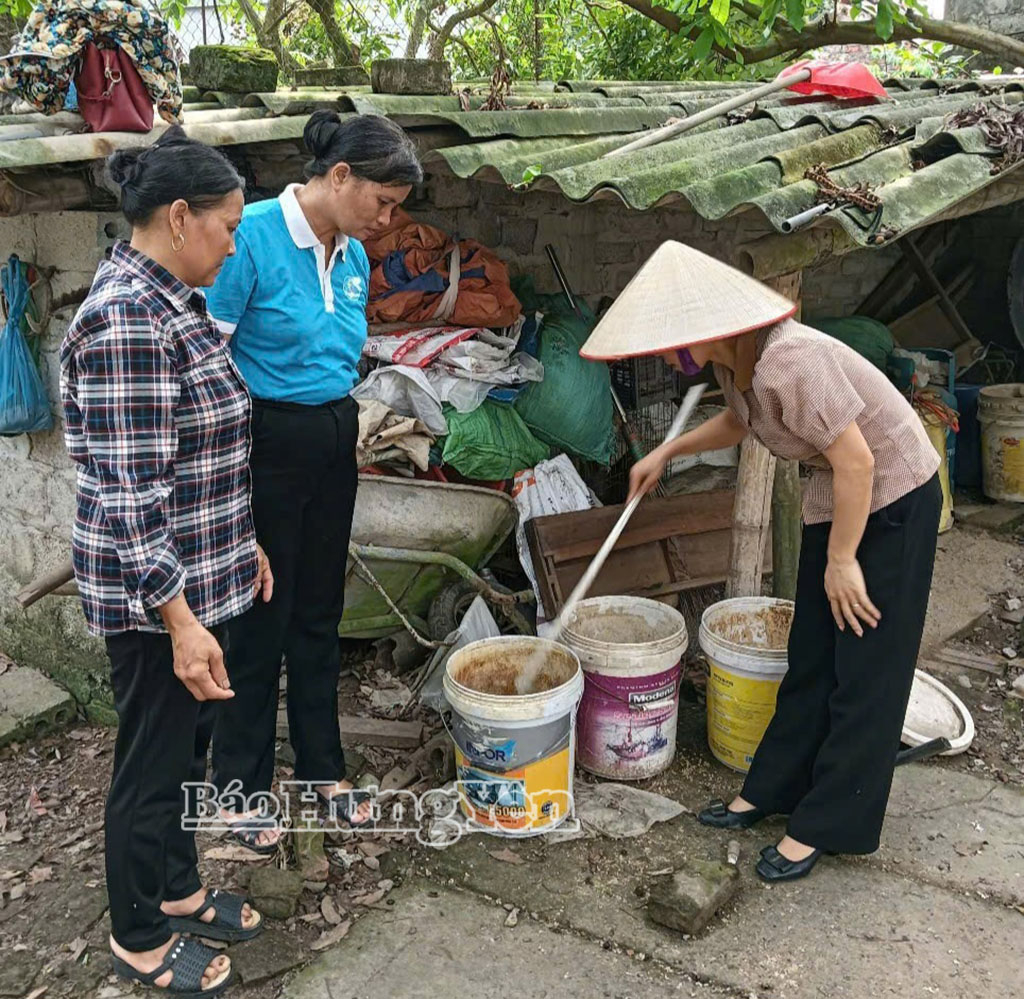 Rác hữu cơ được các gia đình trong xã thu gom, tự xử lý bằng vi sinh để làm phân bón cho cây trồng.