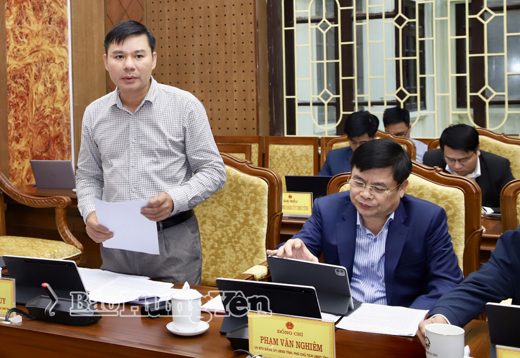 Đồng chí Phó Chủ tịch Thường trực UBND tỉnh Nguyễn Lê Huy phát biểu tại phiên họp và hội nghị.