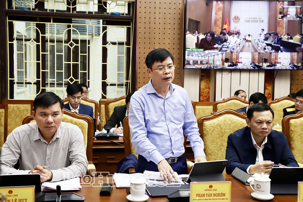 Đồng chí Phó Chủ tịch UBND tỉnh Phạm Văn Nghiêm phát biểu tại phiên họp và hội nghị.
