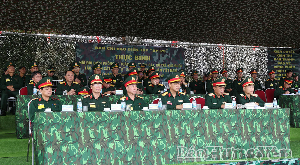 Các đại biểu tham quan diễn tập thực binh A2 tại cảng cá Nam Thịnh, xã Nam Cường.