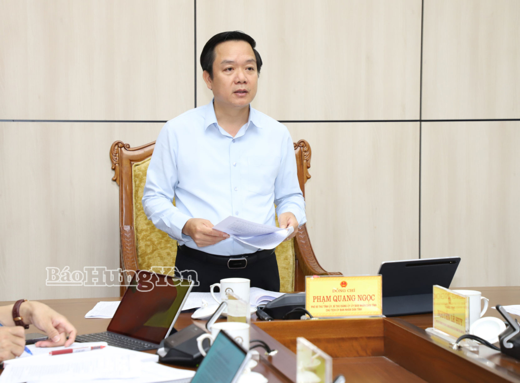 Đồng chí Phạm Quang Ngọc, Phó Bí thư Tỉnh ủy, Chủ tịch UBND tỉnh phát biểu kết luận cuộc họp.