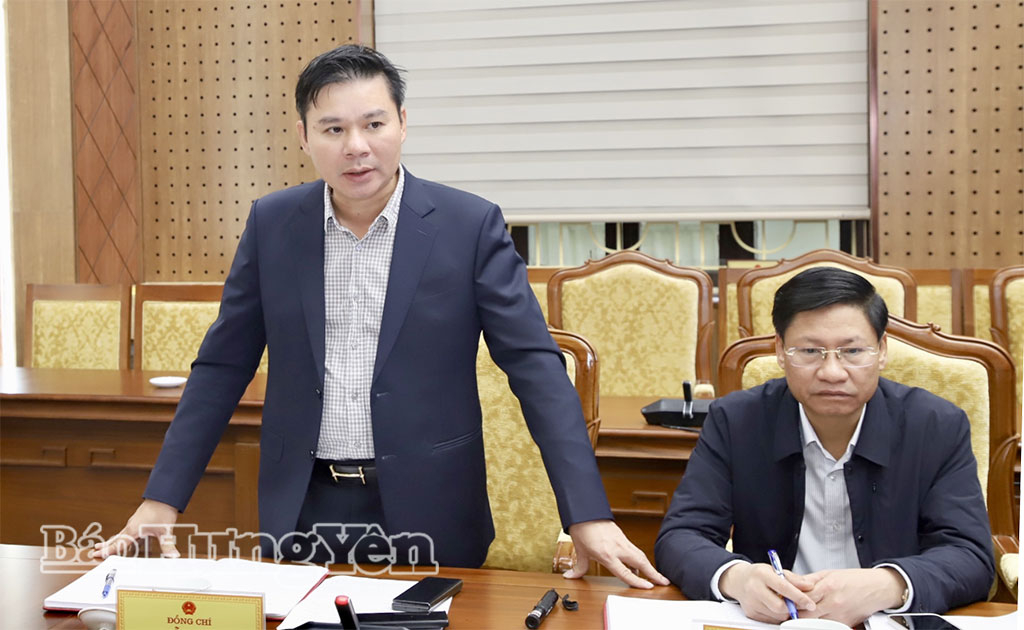 Đồng chí Phó Chủ tịch Thường trực UBND tỉnh Nguyễn Lê Huy phát biểu tại cuộc họp.