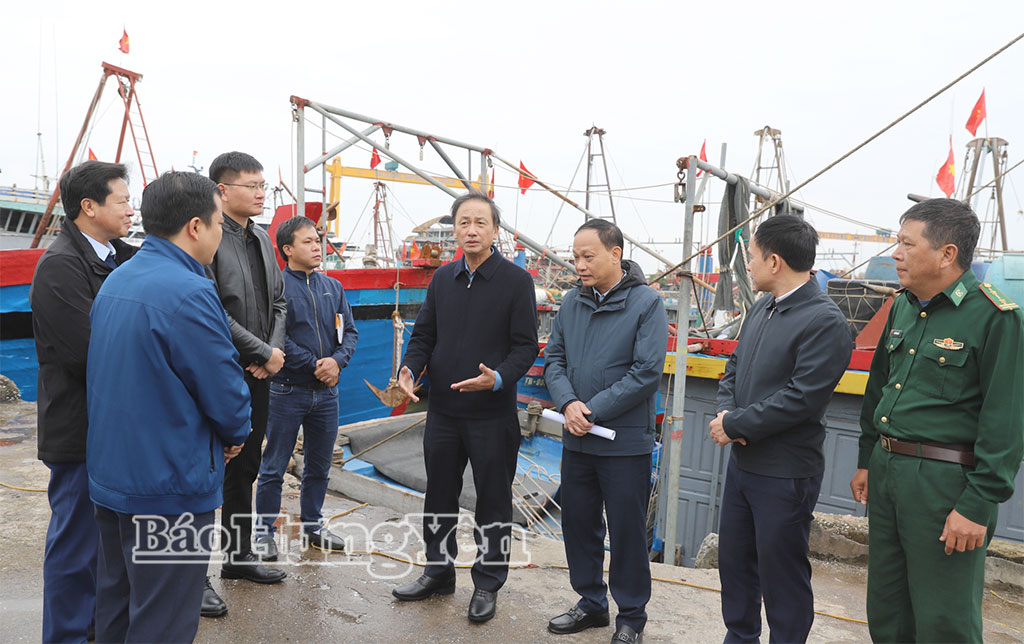 Đồng chí Phó Chủ tịch UBND tỉnh Nguyễn Hùng Nam kiểm tra tại cảng cá Tân Sơn ( xã Thái Thụy).