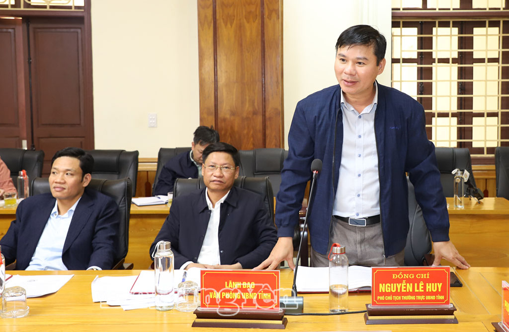 Đồng chí Phó Chủ tịch Thường trực UBND tỉnh Nguyễn Lê Huy phát biểu tại buổi làm việc.
