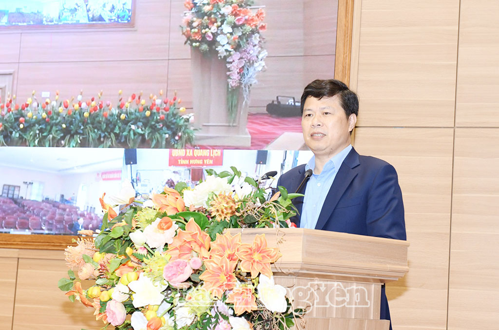 Đồng chí Trần Quốc Toản, Phó Bí thư Thường trực Tỉnh ủy, Chủ tịch Ủy ban MTTQ Việt Nam tỉnh, Trưởng Đoàn Kiểm tra phát biểu tại hội nghị.