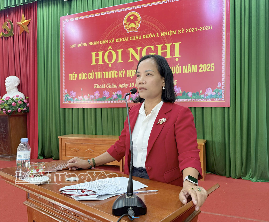 Cử tri xã Khoái Châu phát biểu ý kiến tại hội nghị.