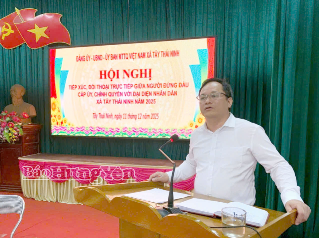 Lãnh đạo xã Tây Thái Ninh phát biểu tại hội nghị.