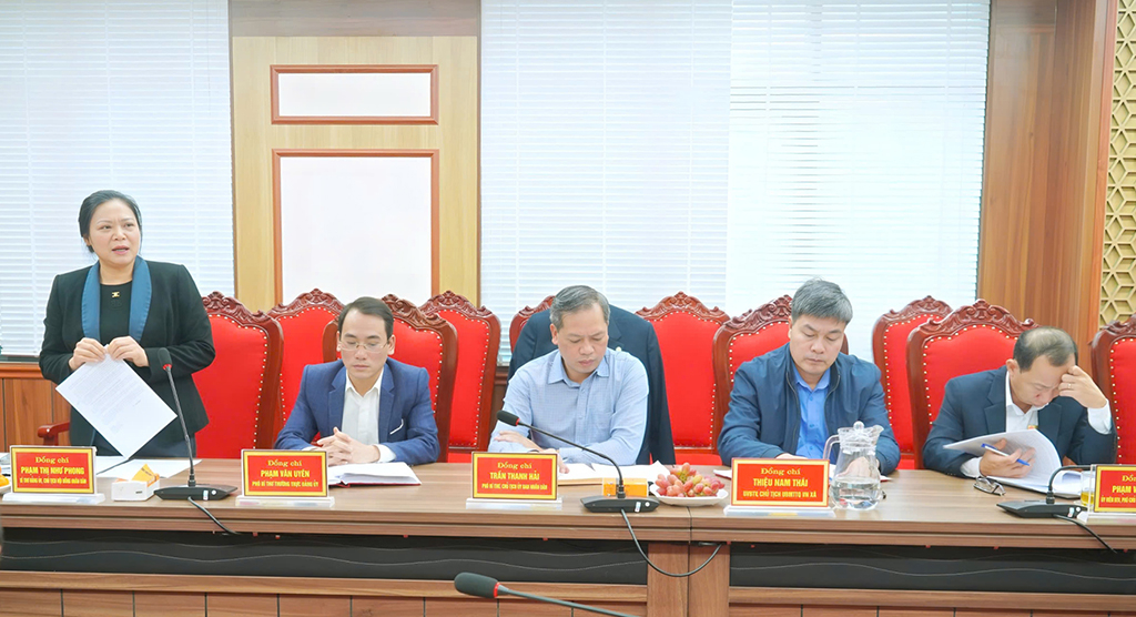 Lãnh đạo xã Vũ Thư phát biểu tại buổi làm việc.