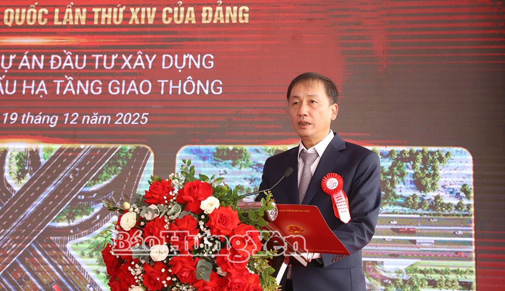 Đồng chí Phó Chủ tịch UBND tỉnh Nguyễn Hùng Nam phát biểu tại lễ khởi công.