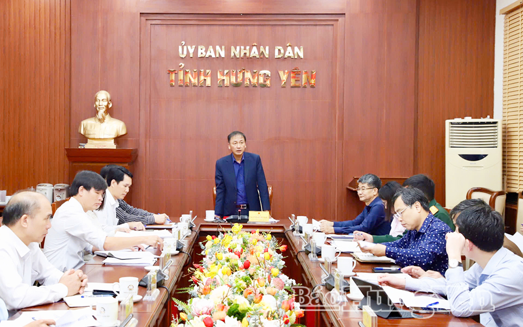 Đồng chí Phó Chủ tịch UBND tỉnh Nguyễn Hùng Nam phát biểu tại cuộc họp.