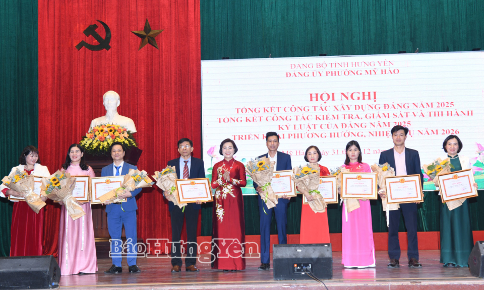 20% số tổ chức đảng của Đảng bộ phường Mỹ H&agrave;o đạt ti&ecirc;u chuẩn ho&agrave;n th&agrave;nh xuất sắc nhiệm vụ